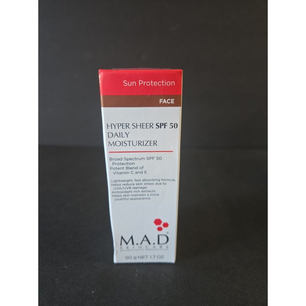 NEW SEALED M.A.D. Skincare HYPER SHEER SPF 50 DAILY MOISTURIZER, 1.7oz Exp 1/29